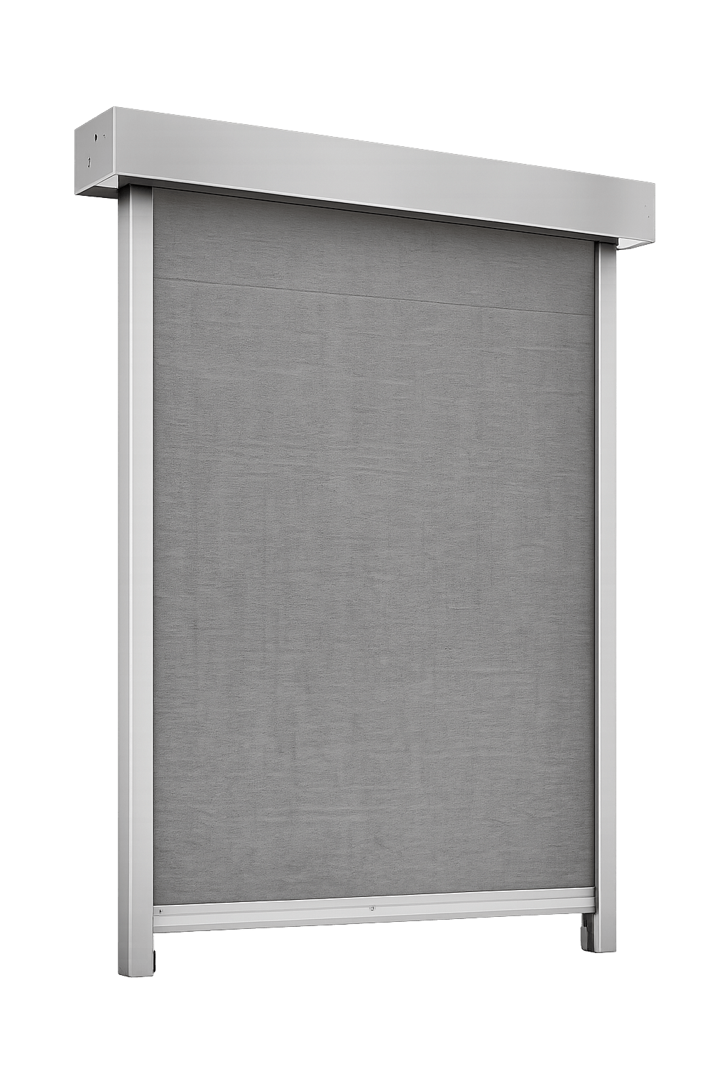 FIROBLOCK automatic fire curtain showing headbox, fabric and side guides