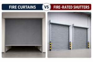 Side-by-side comparison of Fire Curtains vs Fire-Rated Shutters