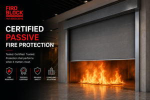 FIROBLOCK certified passive fire protection system protecting a commercial building opening