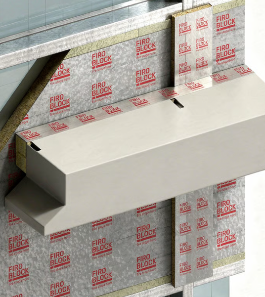 FIROBLOCK MP providing fire protection to a curtain wall mullion