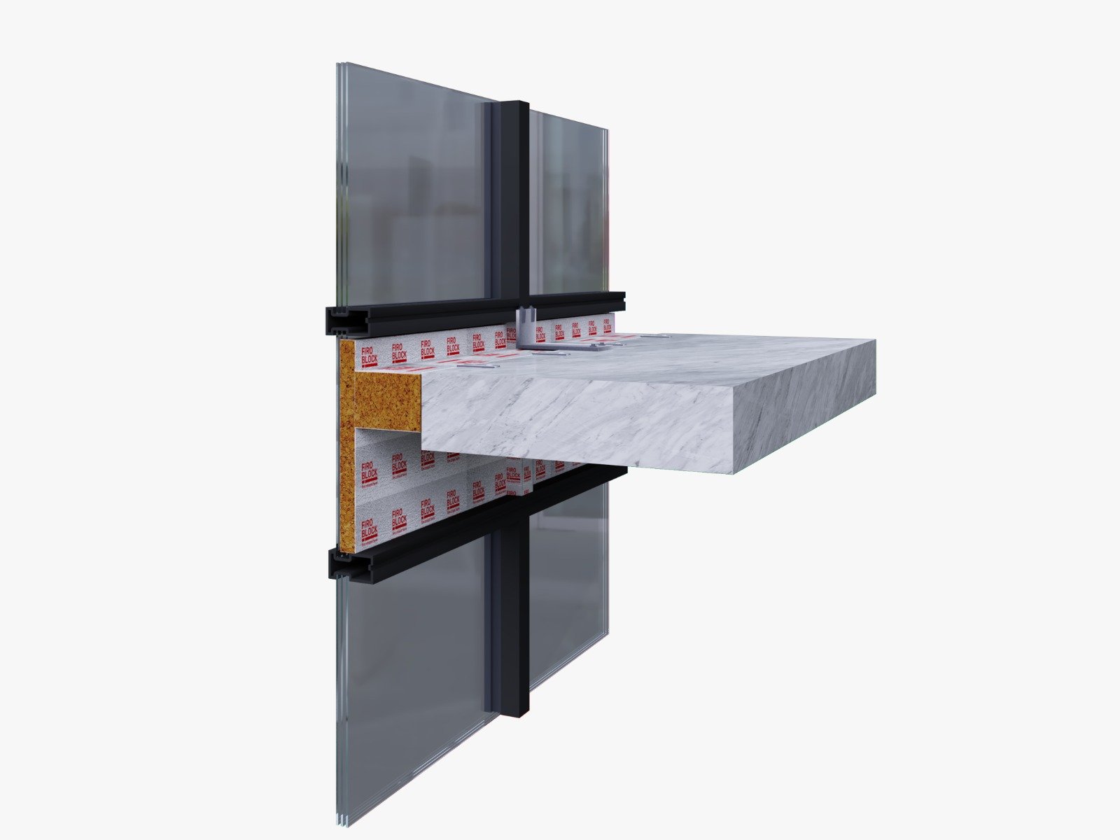 FIROBLOCK curtain-wall perimeter firestop assembly at the floor slab and facade junction